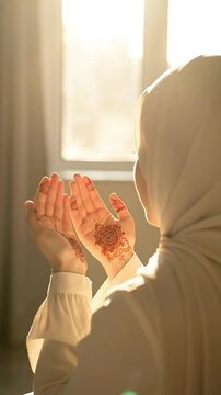 Woman with Henna on Hands in Sunlight - Traditional Body Art for Celebrations or Rituals