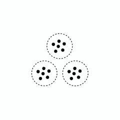 A minimalist vector graphic illustration of three dotted circles in a triangular formation