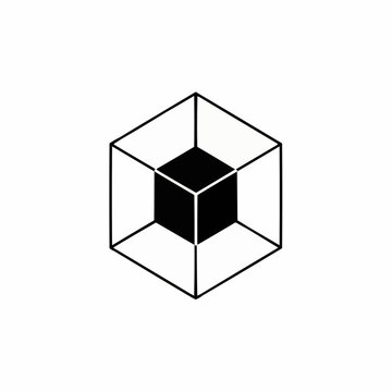 A minimalist vector graphic illustration of a cube within a cube