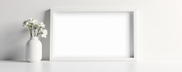 Clean, minimalist white frame isolated on white , clean background, blank, mockup
