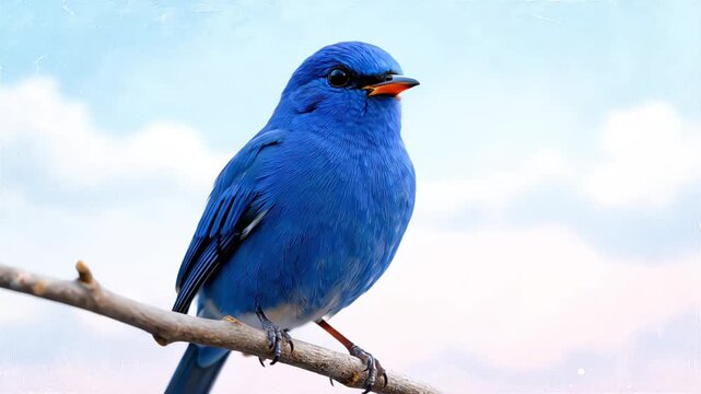 Blue Bird Perched on Nature Branch Sky Wildlife Animal Indigo Bunting
