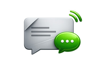 Communication message icon with green chat bubble and signal receiving digital data notification