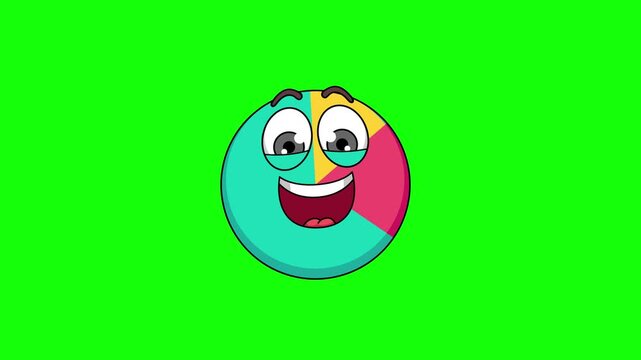 A laugh chart cartoon face on a green background, loop animation