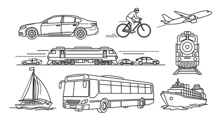 Fototapeta premium A vector graphic illustration of various transportation modes in a minimalist flat design style