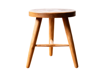 Wooden Three-Legged Stool Isolated on White