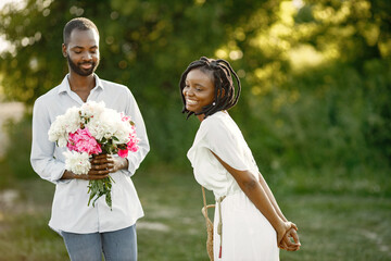 Black african american couple in rural setting