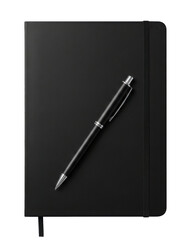 Black Notebook with Pen Isolated on Transparent Background