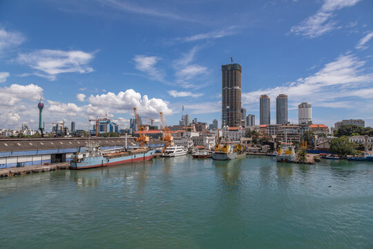 A View of the City of Colombo, Sri Lanka as seen from a cruise ship in the Harbor