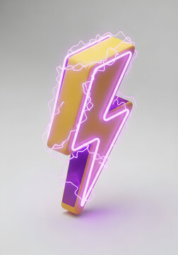 Yellow Lightning Bolt Icon with Purple Neon Glowing Border Effect