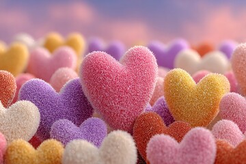 Obraz premium Seamless pattern with cute cream hearts and bold pink shadows scattered over a soft light blue background. Playful romantic design for Valentines themes, prints and decor