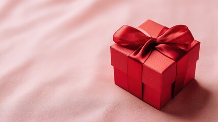 Valentine's Day gift box with heart shaped candies and confetti on rich red background. Shopping, sale, promotion concept.