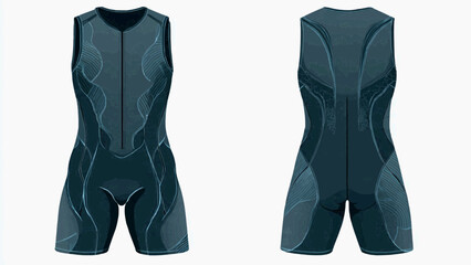 Triathlon swimsuit design features front and back views on white