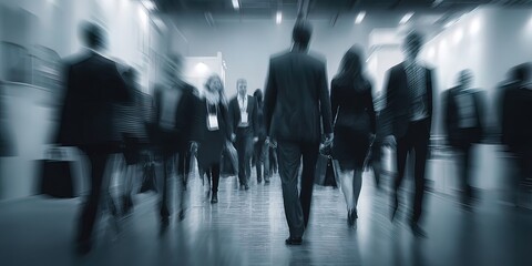 Blurred motion of business people walking