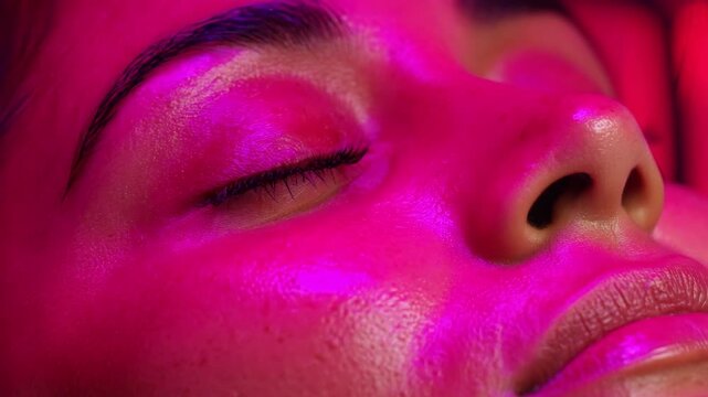 Medium shot capturing smooth facial skin illuminated by soft LED therapy light highlighting advanced skincare technology.