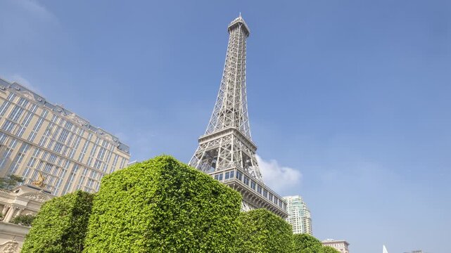 amazing macau casino skyline with replica of eiffel tower