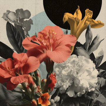 Collage, Flower painting, Composition, Digital art, aesthetic