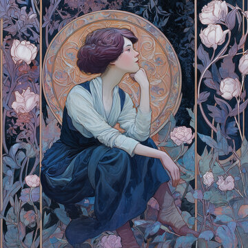 Art Nouveau, Floral, Barroque, Painting