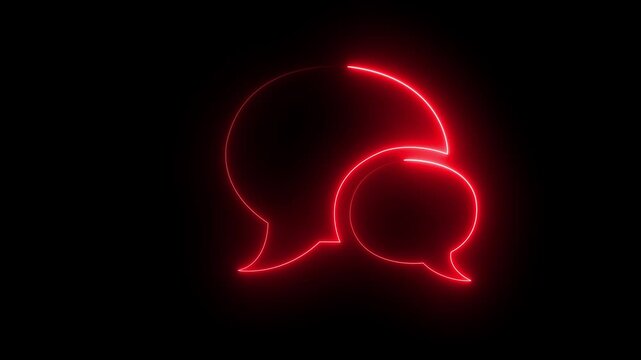 Neon blue and yellow glowing speech bubbles on a black background representing communication, conversation, messaging, chat, and social interaction. The vibrant neon glow creates