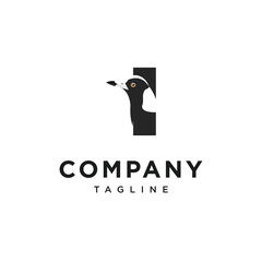 Letter I Australian Magpie Logo Icon Vector