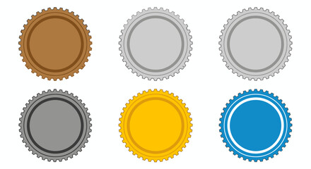Set of six colorful bottle caps isolated on white background.