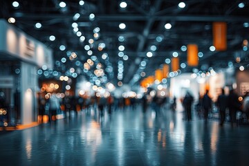 Blurred indoor event hall with lights