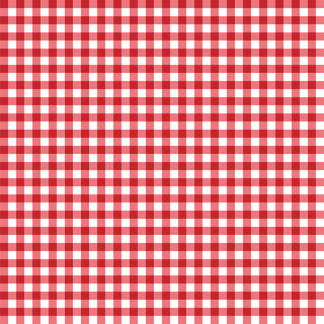 Seamless gingham background, red. Old fashioned gingham check pattern in red & white for restaurants, scrapbooks, arts, crafts, fabrics, and decorating. Vector, transparent background EPS version.