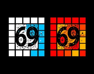 Colorful 69 Sixty Nine Number Design.