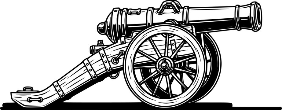 Vintage cannon vector illustration. Design element for poster, card, banner, t shirt, logo, label. Vector illustration
