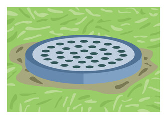 Bio pore on the grassy ground. Simple flat illustration.