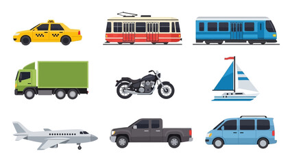 Various Vehicles and Transportation Modes Depicted in a 3x3 Grid