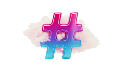 3D Hashtag Symbol with Pink and Blue Gradient
