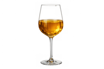 Glass of golden white wine on transparent background, featuring a refreshing alcoholic beverage for celebration