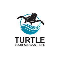 sea turtle icon isolated with water waves on white background