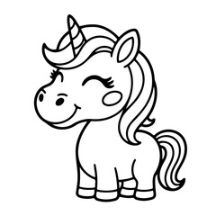 Fototapeta premium Magical Unicorn Illustration: A whimsical unicorn illustration, featuring a delightful character with a spiraled horn, a flowing mane, and a sweet, serene expression.