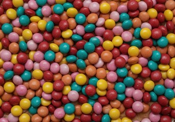 Obraz premium Abundant colorful candy sprinkles covering a delicious sugary dessert, showcasing the playful theme of this specialty confectionary eatery, dining, candy, jimmies
