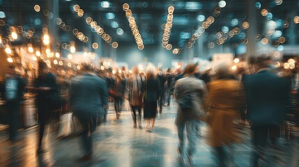 Blurred crowd walking in indoor space