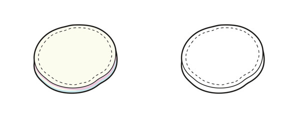 Cotton pad cartoon and line art style in soft white and pastel colors representing facial cleaning skincare routine or makeup removal procedure on white background © Dzianis