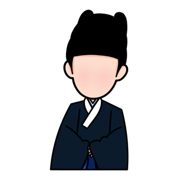 Chibi art illustration of a man filming while wearing a Korean hanbok. This illustration was inspired by a scene from a popular Chinese drama.