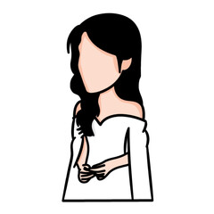 Fototapeta premium This chibi art illustration depicts a beautiful woman wearing a white dress waiting for her partner. This illustration was inspired by a scene from a popular Chinese drama.