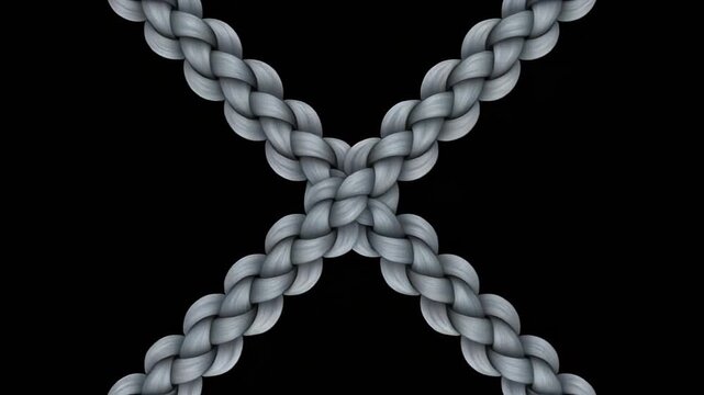 Braided Silver Rope Crossing on Plain Black Background