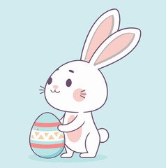 Cute Easter Bunny with Decorated Egg Vector Illustration