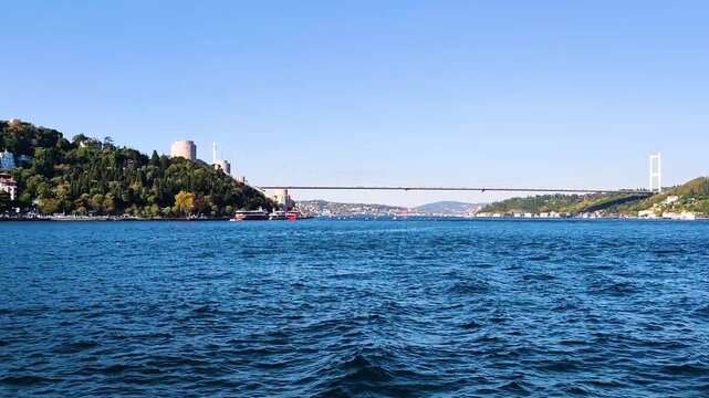 Fatih Sultan Mehmet Bridge and Rumeli Fortress Panorama on Bosphorus, Istanbul