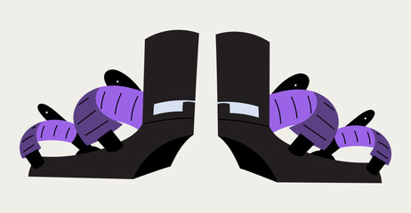 Vector illustration of snowboard bindings. Winter sports equipment for snowboarding, mountain riding, freestyle and alpine resort activities. Isolated design for sport gear concepts