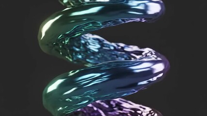 Captivating abstract 3D render of a vibrant iridescent spiral helix shape showcasing a mesmerizing flow of liquid metallic colors against a dark minimalist background perfect for modern digital art a. - Powered by Adobe