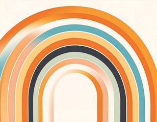 Fototapeta premium A retro-style artwork featuring layered, curved bands in warm, muted hues resembling a stylized rainbow against an off-white backdrop
