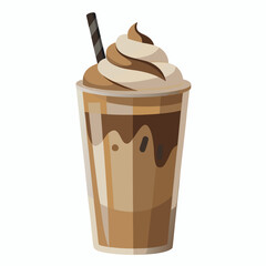 Iced Coffee Drink Vector Illustration with Whipped Cream
