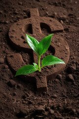 Green plant sprouting from soil shaped like a dollar symbol, symbolizing financial growth and sustainability