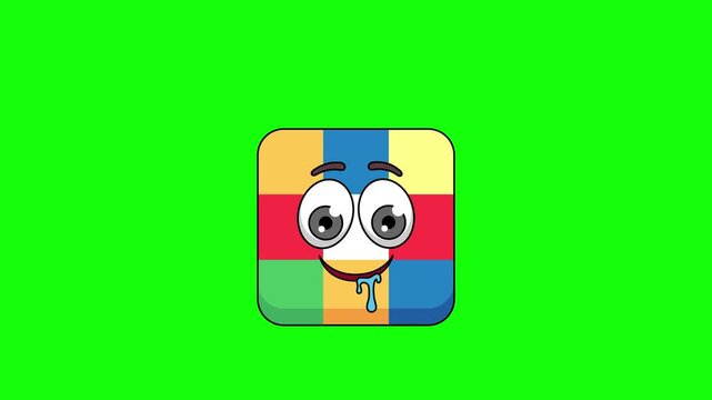 cube puzzle cartoon with a drooling face, emoticon animation