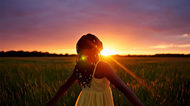 happy girl teen child closed her eyes dream. teenage kid wants a dream come true portrait at sunset. woman daughter silhouette dream of a happy childhood. free face sister closed eyes