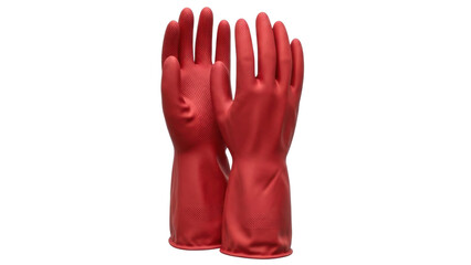 Obraz premium Wearing red rubber gloves for cleaning tasks in a home kitchen environment during daytime